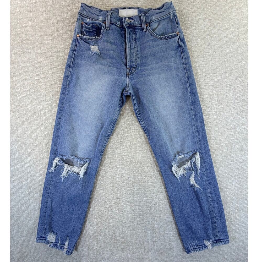 MOTHER Superior Womens Blue 27 Tomcat Button Fly Distressed Straight Jeans Denim